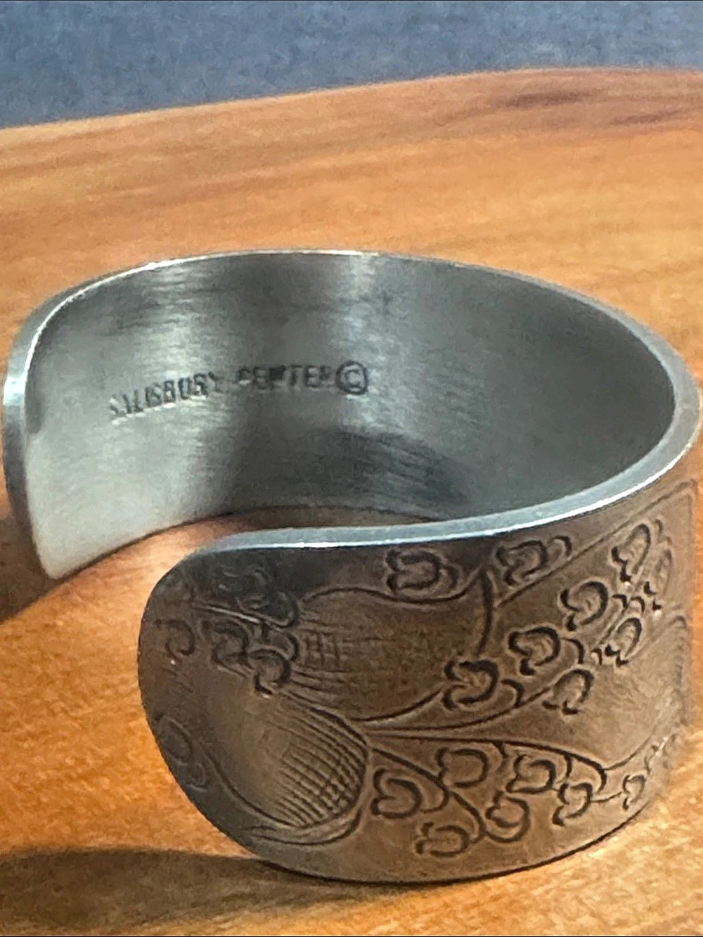 Salisbury Floral Engraved Pewter Cuff Bracelet